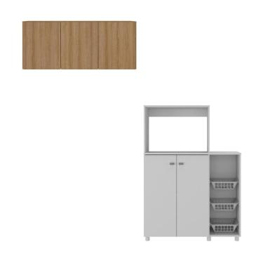Imagem de Kit Armário De Cozinha 3 Portas Com Balcão Multiuso-fruteira Mp2235 Branco-rustic Branco-rustic