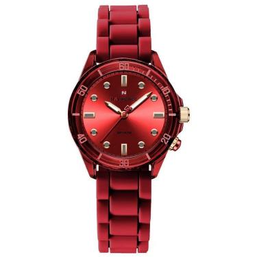 Imagem de Relógio De Quartzo Feminino Design Casual Pulseira De Silicone 5atm à Prova D´agua Vermelho