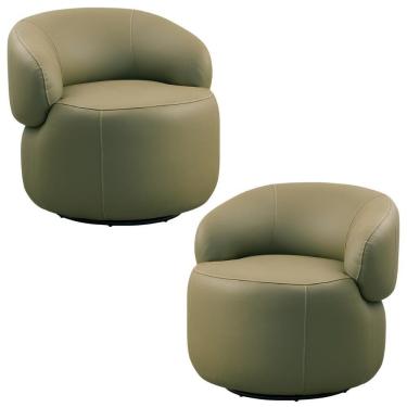Imagem de Kit 2 Poltronas Decorativas Giratória Orgânica Sala Living Nevile L06 Couro Verde Musgo - Lyam Decor