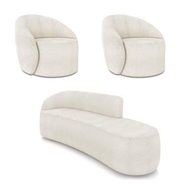 Imagem de Sofá 4 Lugares Orgânico 220cm Morgan E 2 Poltronas Lua Bouclê Off White D03 - D'rossi