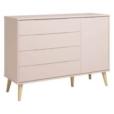 Imagem de Cômoda com Porta Retrô Elfe Rosa Acetinado Natural - Reller