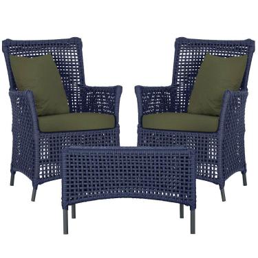 Imagem de 2 Poltronas E 1 Mesa Igapó Alumínio Preta Corda Náutica E13 Azul