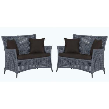 Imagem de 2 Sofás área Externa Igapó Alumínio Preta Corda Náutica E9 Prata