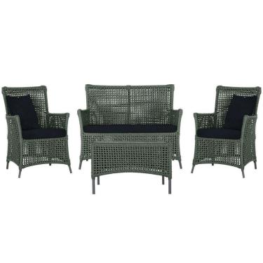 Imagem de Jogo Sofá 2 Poltronas E Mesa Igapó Preta E12 Trama Original Verde