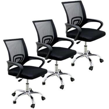 Imagem de Conjunto 3 Cadeiras Confortavel Para Trabalhar Escritório Diretor Secretaria Clinica - Preto
