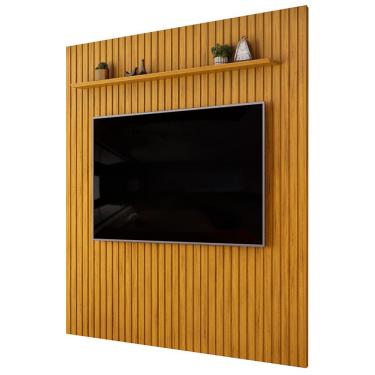 Imagem de Painel Ripado Para TV 75 Pol Sala Quarto 250x240cm Lexa D05 Cedro - Lyam Decor