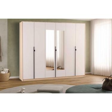 Imagem de Guarda Roupa Casal 6 Portas (2 C/ Espelho) E 4 Gavetas Ph 1807 Carvalho Nature/off White - Herval