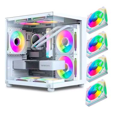 Imagem de Gabinete Gamer Aquario Hayom, GB1797,4x Fans RGB, USB 3.0, Micro-ATX, Mini-ITX, Vidro Temperado -  Branco