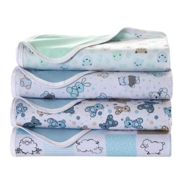 Imagem de Kit 3 Cueiro Duplo Malha 90X90 Estampada Com Viés Masculino - Dugu