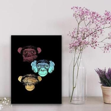 Imagem de Quadro Três Macacos Sábios 45X34Cm - Com Vidro Preta - Quadros On-Line
