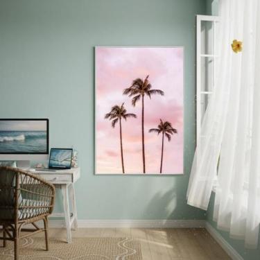 Imagem de Quadro Decorativo Palmeiras Com Céu Rosa-70X50Cm - Quadros On-Line