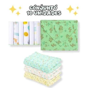 Imagem de Kit 10Pçs Neutro Cueiro G+ Pano De Boca + Toalha De Banho - Dugu