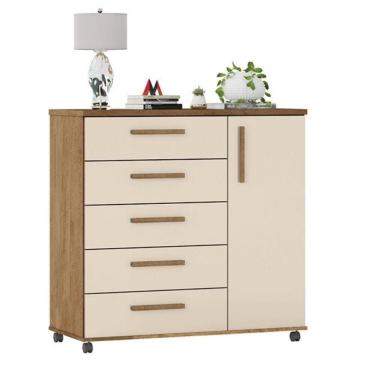 Imagem de Cômoda Sapateira Barcelona 5 Gavetas Amêndoa Off White