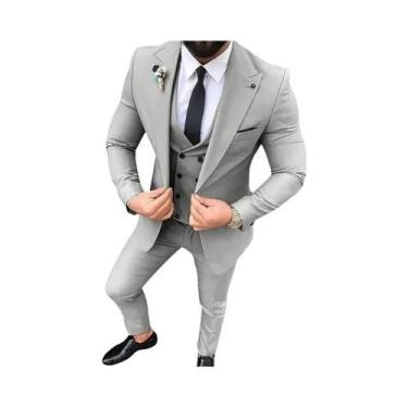 Imagem de Terno Slim Fit Masculino De 3 Peças: Jaqueta De Um Botão Com Lapela Po