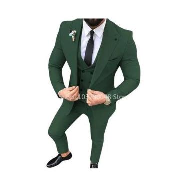 Imagem de Terno Slim Fit Masculino De 3 Peças: Jaqueta De Um Botão Com Lapela Po