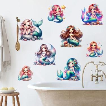 Imagem de Adesivo de parede colorido em vinil sereia para decoração de quarto - 