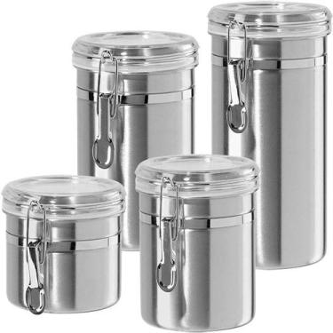 Imagem de Kit 4 potes porta mantimentos inox tampa vedaçao alimentos - Yeet