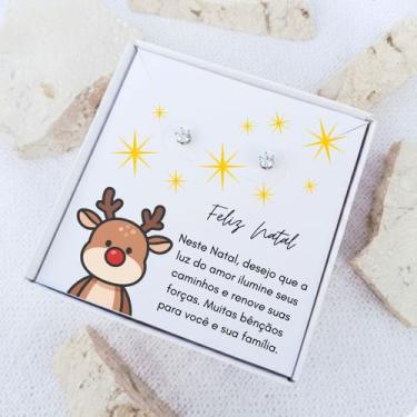 Imagem de Brinco ponto de luz de aço + Caixa presente Frase Natal Rena - Tws Ace