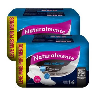 Imagem de Kit 2 Absorventes Naturalmente Max Noturno com Abas Leve 16 Pague 13