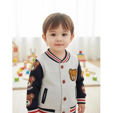 Imagem de Casaco Jaqueta Raglan Baseball Urso Infantil Criança Bebê - Modas Fagu