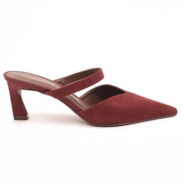 Imagem de Mule Sapato da Corte Salto Médio Bico Fino Tira, Vinho, 37