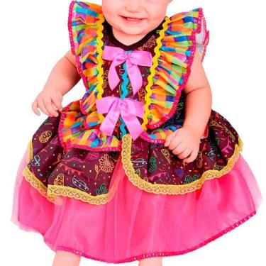 Imagem de Vestido Bebe Festa Junina de Luxo Xadrez Rosa e Preto Roupa Fantasia C