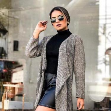 Imagem de Kimono Tricot Lapela Assimétrica - Vitrine Collection, Cinza, U