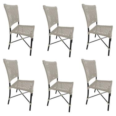 Imagem de Kit 6 Cadeiras Roma Corda Náutica Base Em Alumínio Preto-areia