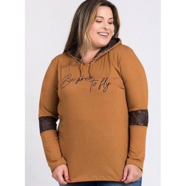 Imagem de Blusa Feminina Plus Size Manga Longa Estampada "Be free to fly" Capuz - Serena-Feminino
