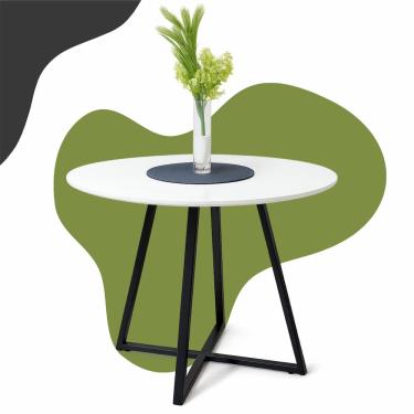 Imagem de Mesa Branca Redonda Laís Tampo Mdf 110cm Com Base De Ferro