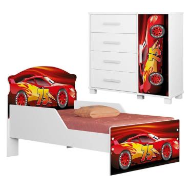 Imagem de Mini Cama Infantil 153x79 e Comoda 4 Gavetas 1 Porta MDF Livia Decmade