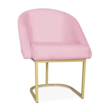 Imagem de Cadeira Lua Metal Dourado Decorativa Estofada em Veludo Rosa para Sala