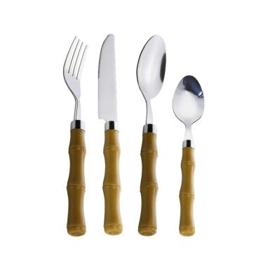 Imagem de Faqueiro de Aço Inox Prata C/Cabo Plástico de Bambu Basic 24 Peças Lyor