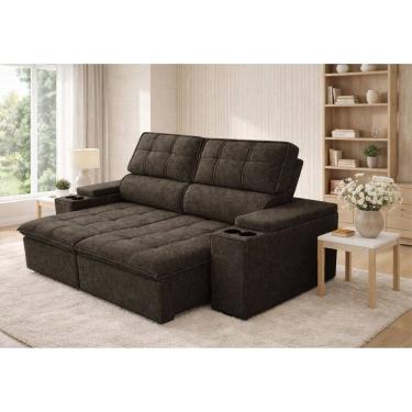 Imagem de Sofa 3 Lugares Retratil Reclinavel 210cm Linho Aveludado USB Pluma Ferguile