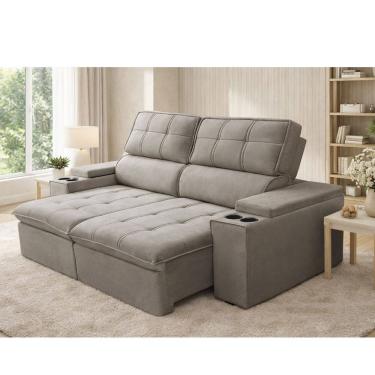 Imagem de Sofa 3 Lugares Retratil Reclinavel 210cm Veludo USB Pluma Ferguile