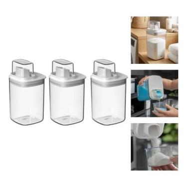 Imagem de Kit 3 Dispenser Porta Sabão Liquido Amaciante 1l Lavandeira Branco - O