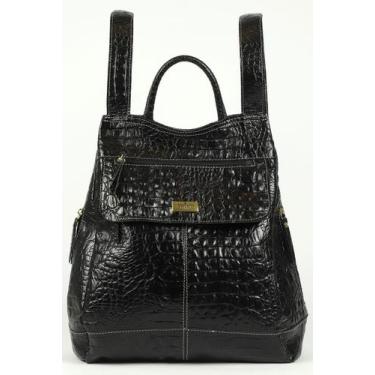 Imagem de Mochila Feminina Meyre em Couro Legitimo Croco, Preto