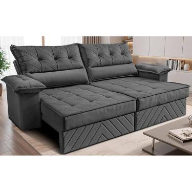 Imagem de Sofá Retrátil e Reclinável 2,40m com Molas e Espuma D33 Thunder. Velusoft Cama inBox