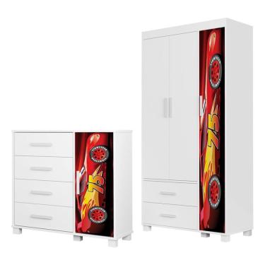 Imagem de Guarda Roupa Infantil 3 Portas 2 Gavetas e Comoda 4 Gavetas 1 Porta MDF Livia Decmade