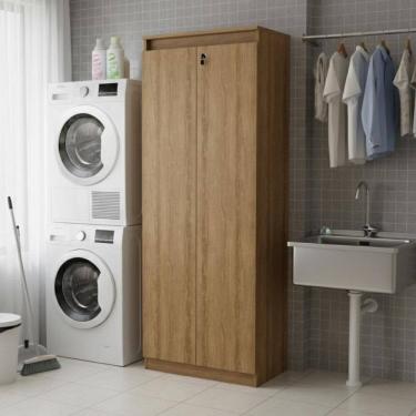 Imagem de Armário Multiuso Lavanderia Com 2 Portas Chave 60cm Multimóveis Cr30050 Amêndoa