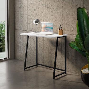 Imagem de Mesa Aparador Dobrável Industrial Pé de Ferro Preto Tampo Branco para Escritório - Branco