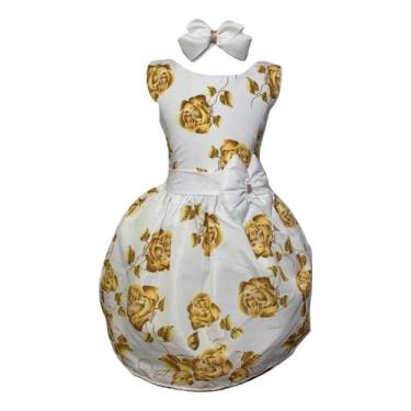 Imagem de Vestido Infantil Branco Com Rosas Douradas - PEQUENOS ENCANTOS BABY, B