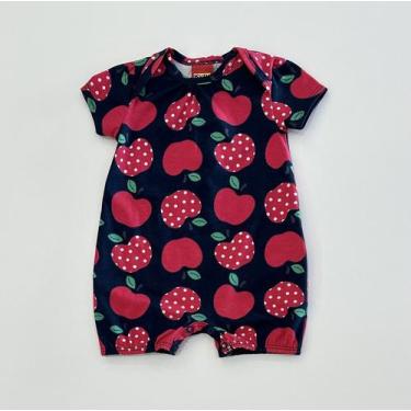 Imagem de Macaquinho Infantil Kyly Azul Marinho Estampado Maçãs Vermelhas Algodã