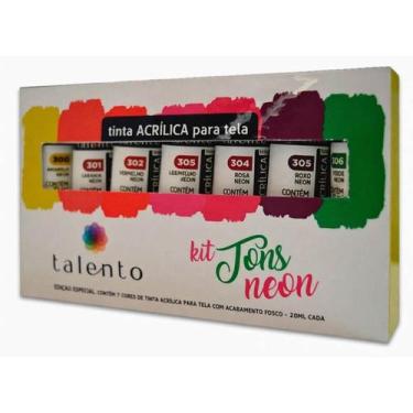 Imagem de Kit com 7 Tintas Acrílica Tons Neon para Telas Talento