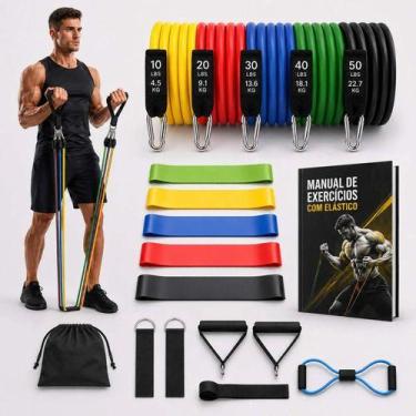 Imagem de Kit 17 Itens Treino Casa Academia Extensor Faixa Elástica Preto, Azul,