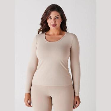 Imagem de Blusa Comprida Segunda Pele Feminina Para Frio Inverno Liz, G, Sépia