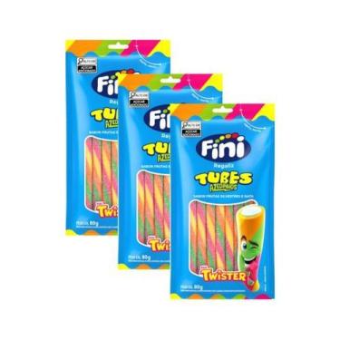 Imagem de Kit 3 Fini Regaliz Tubes Azedinhos Twister Sabor Frutas Silvestres e N