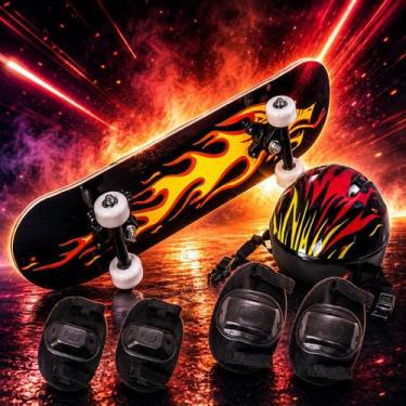 Imagem de Skate Infantil Compacto 60cm Com Estampa Fogo Laranja Radical BH Store