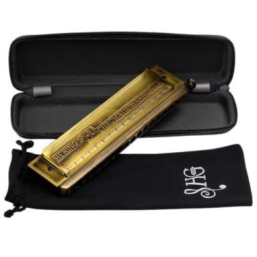Imagem de Gaita de Boca Hering Cromatica Antique Gold em Dó com Case 5264C