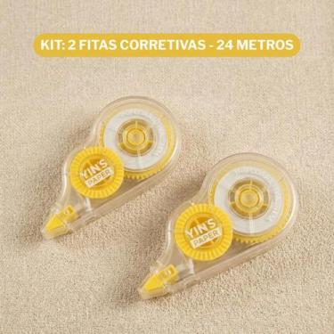 Imagem de Kit 2 Fita Corretiva Escolar Yins Paper 12 Metros Resistente Material 